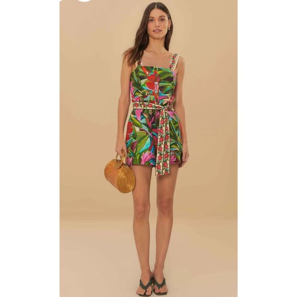 NWOT-🌺Stunning Farm Rio Floral Button-Front Romper Size: Small - Picture 1 of 12